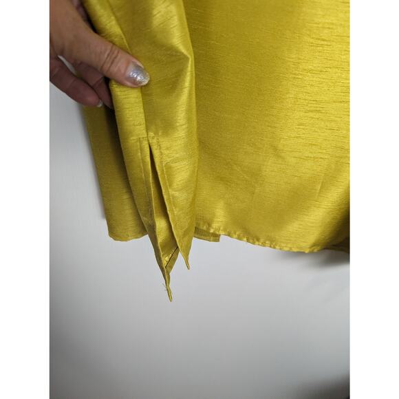 Caroline Rose Faux Raw Silk Button Front Shirt Chartreuse Tab Roll Sleeve 2X - Picture 6 of 9